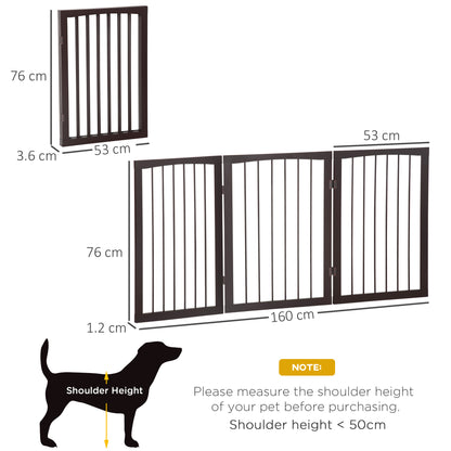 PawHut 3 Panel Stair Gate Foldable Dog Door Gate Indoor Free Standing Safety Gate Pet Barrier 76cm Height 