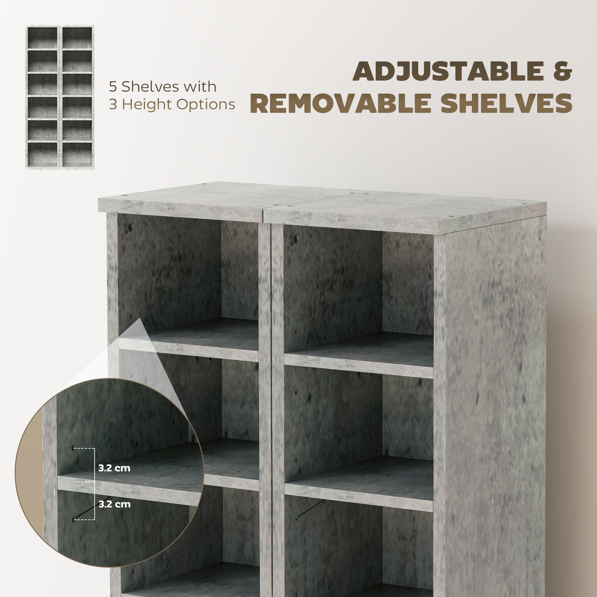 HOMCOM Set of 2 CD Media Display Shelf Unit Tower Rack with Adjustable Shelves, Grey 
