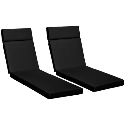 Outsunny Set of 2 Sun Lounger Cushions, Replacement Cushions for Rattan Furniture with Ties, 196 x 55 cm, Black 