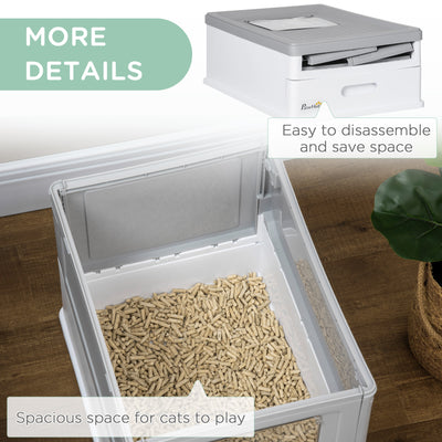 PawHut Hooded Cat Litter Box, Portable Pet Toilet, with Scoop, Front Entry - Grey 