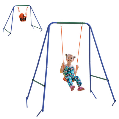 Outsunny Two-In-One Toddler Garden Swing, with Comfortable Seat, Safety Belt - Orange and Blue 