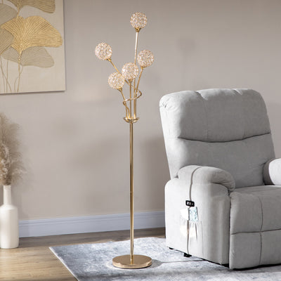 HOMCOM Crystal Floor Lamps for Living Room Bedroom with 5 Light, Modern Upright Standing Lamp, 34x25x156cm, Gold Tone 