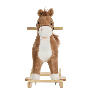 HOMCOM Kids Plush Rocking Horse w/ Sound Moving Mouth Wagging Tail Children Rocker Ride On Toy Gift 3-6 Years Brown 