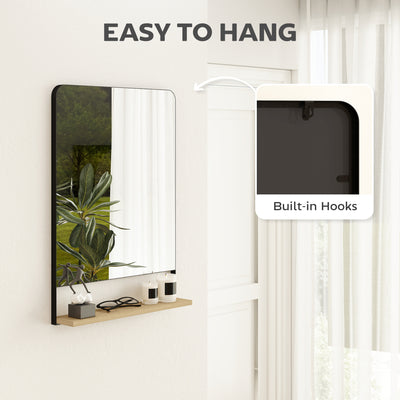 HOMCOM Wall Mirror with Wood Shelf - Black 