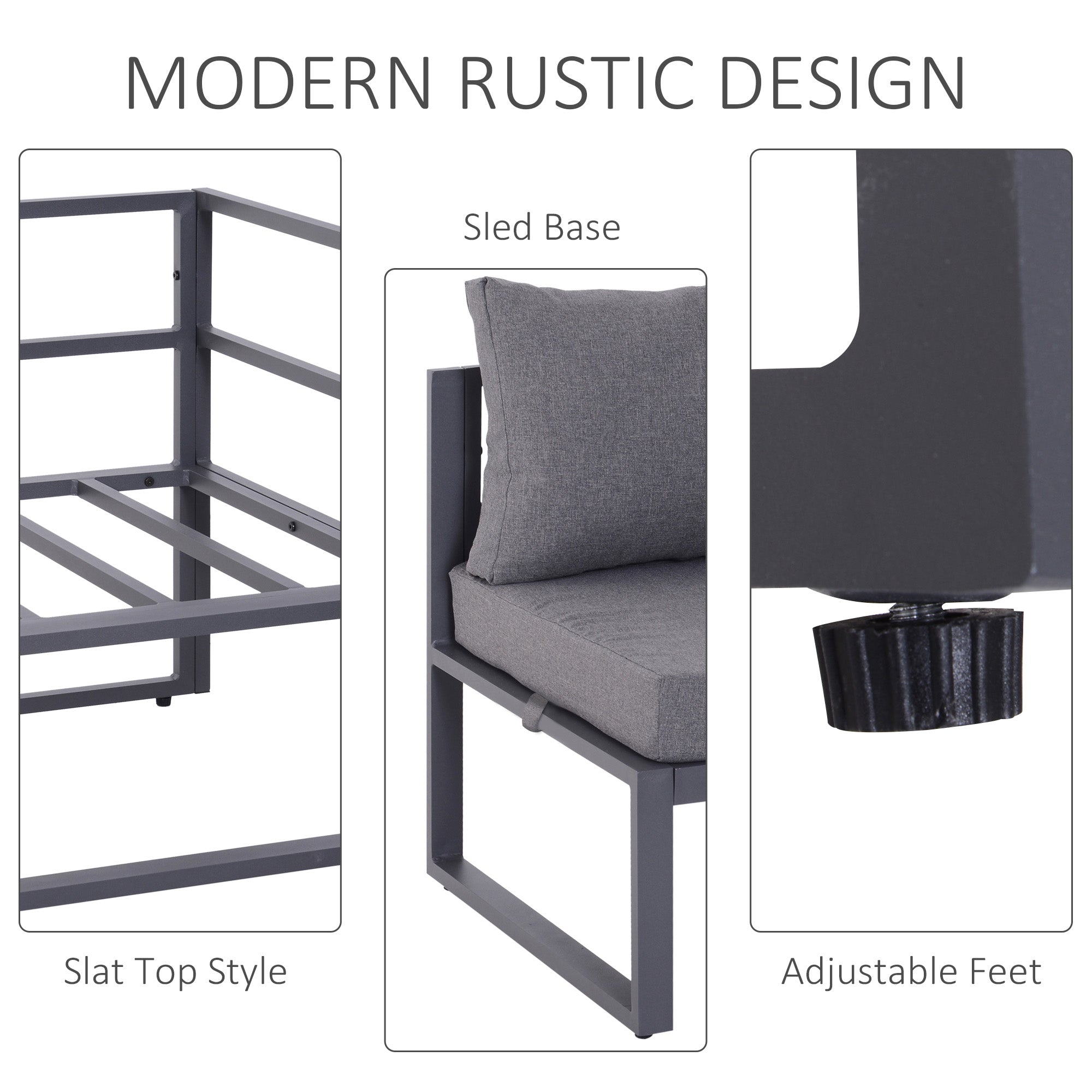 Outsunny 6 PCs Outdoor Indoor Sectional Corner Sofa Set Thick Padded Cushions Aluminium Frame 5 Seaters 1 Coffee Table Grey 