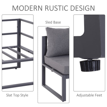 Outsunny 6 PCs Outdoor Indoor Sectional Corner Sofa Set Thick Padded Cushions Aluminium Frame 5 Seaters 1 Coffee Table Grey 