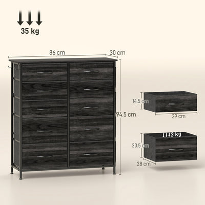 HOMCOM Chest of Ten Fabric Drawers - Black 