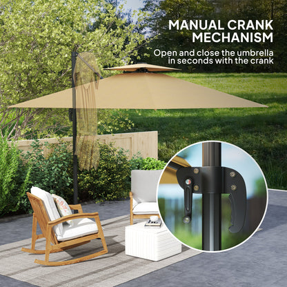 Outsunny 2.5m Cantilever Parasol with Solar Powered LED Lights, 360° Rotation, Tilt Adjustment, Crank Handle, Khaki 