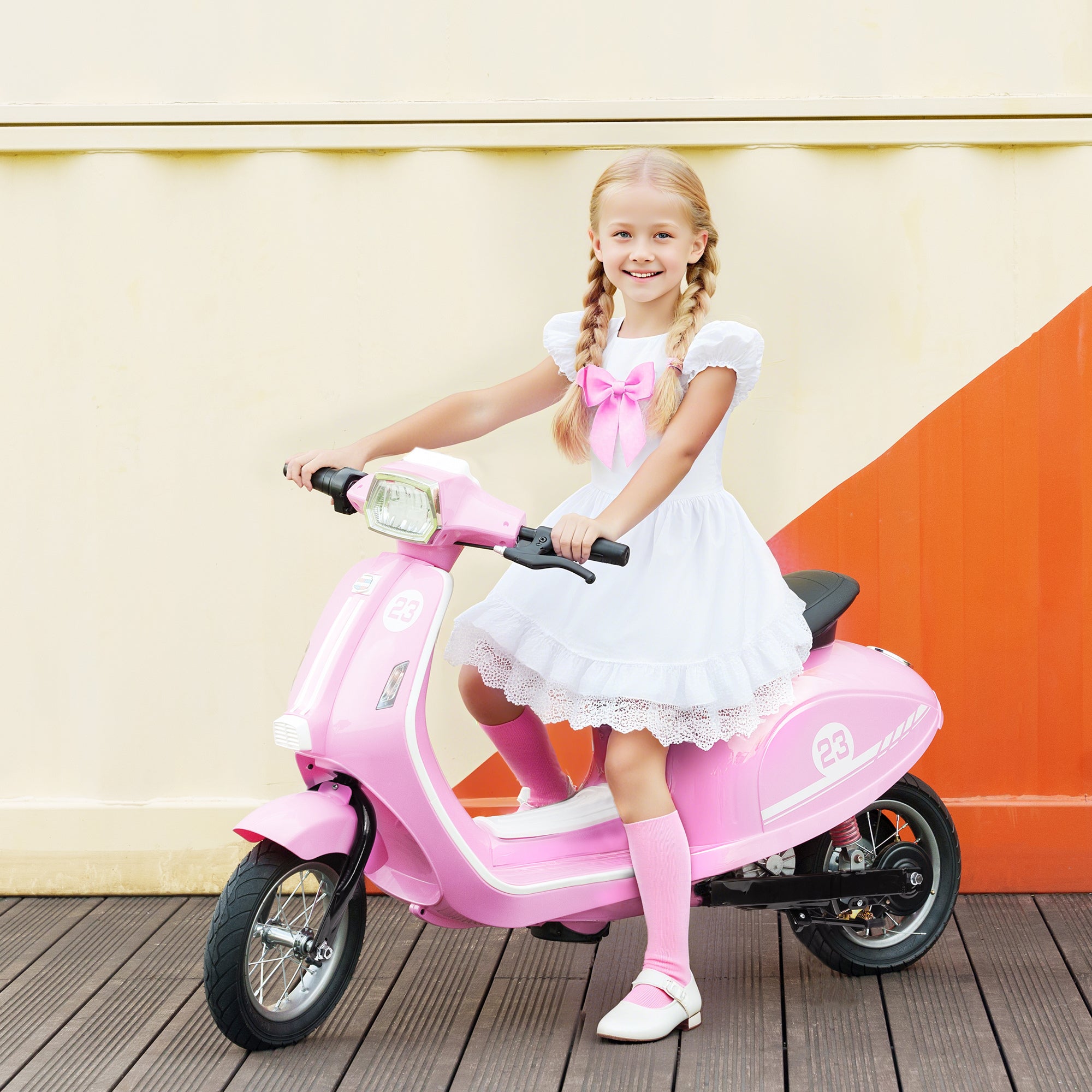 AIYAPLAY 24V Kids Electric Motorbike, Ride on Motorcycle with Manual Throttle, Brakes and LED Lights for Ages 8-12 Years, Pink 