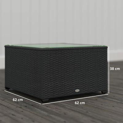 Outsunny 62 x 62cm Glass-Top Rattan Side Table - Black 