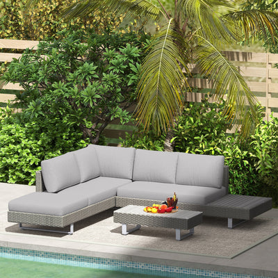 Outsunny 5-Seater Rattan Wicker Sofa Set Furniture Patio Tea Table Set with Cushions, Light Grey 
