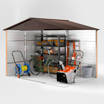 Outsunny 9 x 6ft Galvanised Steel Shed - Brown Wood-Effect 