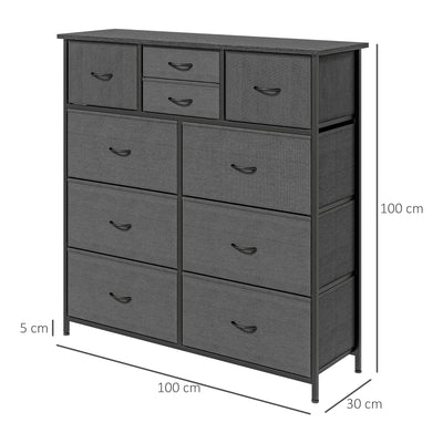 HOMCOM Bedroom Chest of Drawers, 10 Drawer Dresser with Foldable Fabric Drawers and Steel Frame, Black 