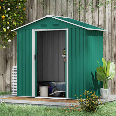 Outsunny 6.5ft x 3.5ft Metal Garden Storage Shed for Outdoor Tool Storage with Double Sliding Doors and 4 Vents, Green 