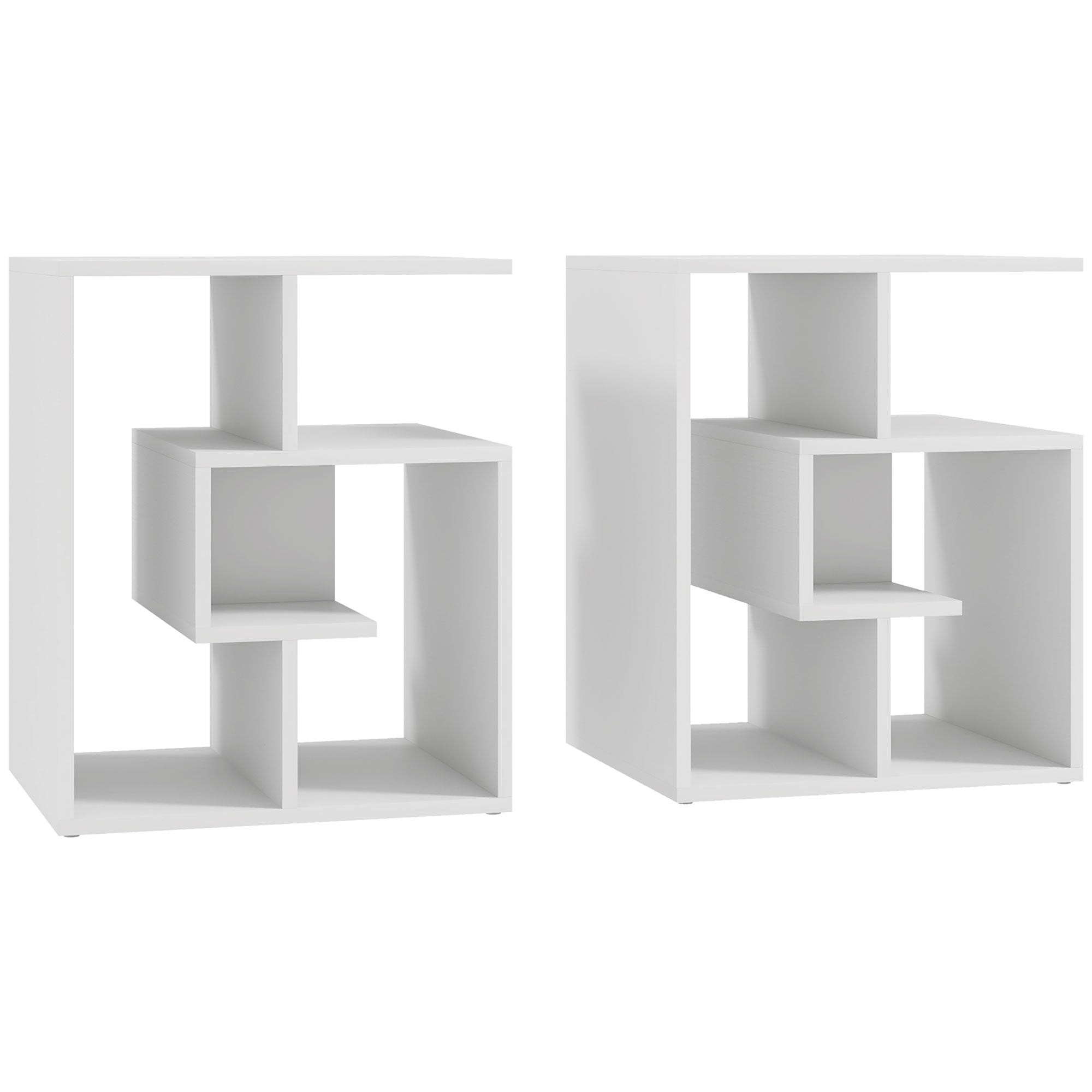 HOMCOM Side Table, 3 Tier End Table with Open Storage Shelves, Living Room Coffee Table Organiser Unit, Set of 2, White