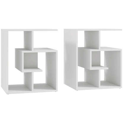 HOMCOM Side Table, 3 Tier End Table with Open Storage Shelves, Living Room Coffee Table Organiser Unit, Set of 2, White