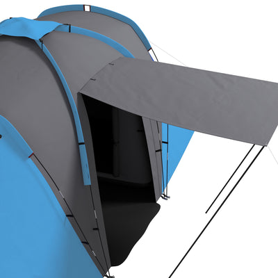 Outsunny Large Camping Tent Tunnel Tent with 2 Bedroom and Living Area, 2000mm Waterproof, Portable with Bag for 4-6 Man, Blue 