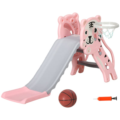 AIYAPLAY 3 in 1 Baby Slide for Indoor Use with Climber, Basketball Hoop, Basketball, for Ages 18-36 Months - Pink 