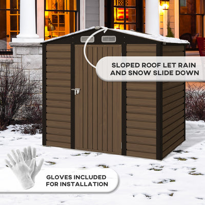 Outsunny 4 x 6ft Galvanised Steel Garden Shed, with Lock and Gloves - Oak 