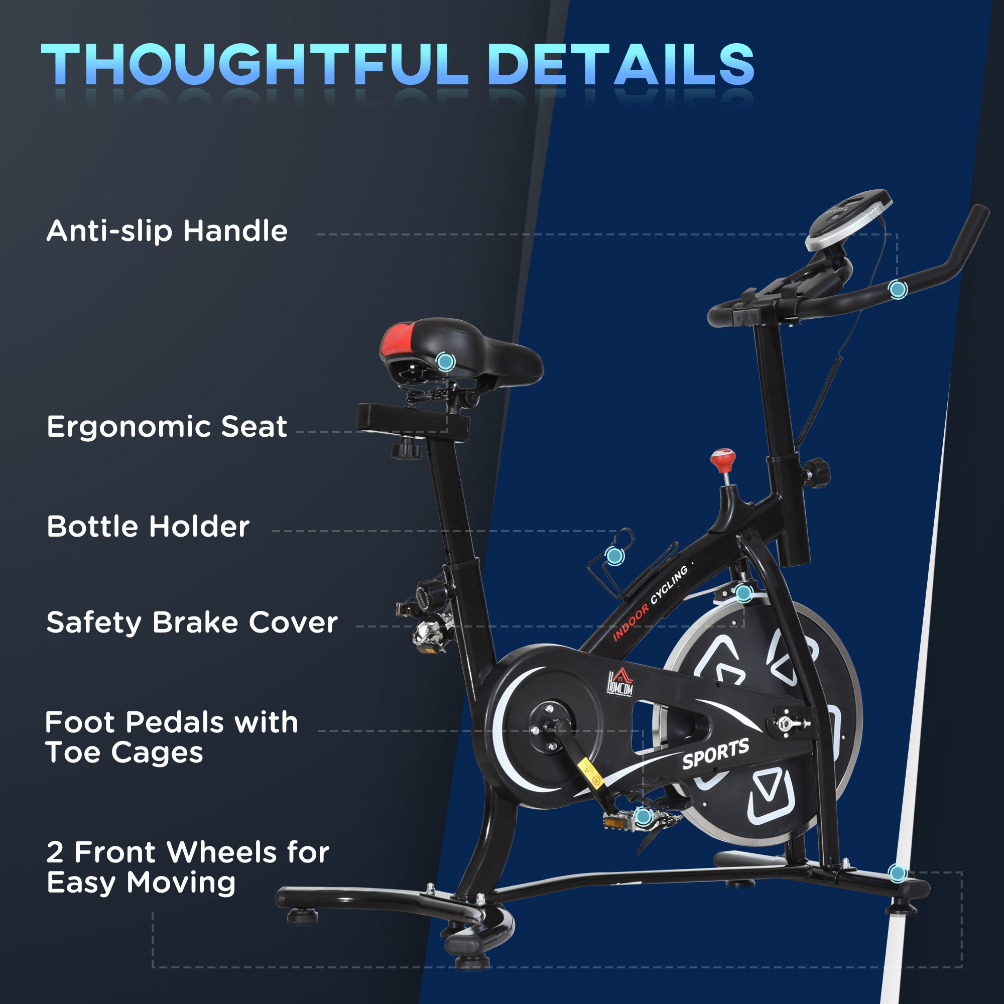 HOMCOM Indoor Stationary Exercise Bike 6kg Flywheel Fitness Cardio Workout Bke Trainer for Home Gym w/ Adjustable Resistance LCD Monitor Pad and Bottle Holder Black 
