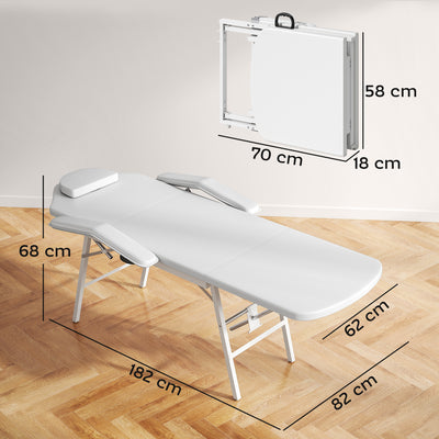 HOMCOM Portable Massage Table, 3 Section Adjustable Beauty Bed, Foldable Massage Bed with Face Hole, Recliner Chair with Removable Headrest and Armrests for Spa, Lash, Tattoo, White 