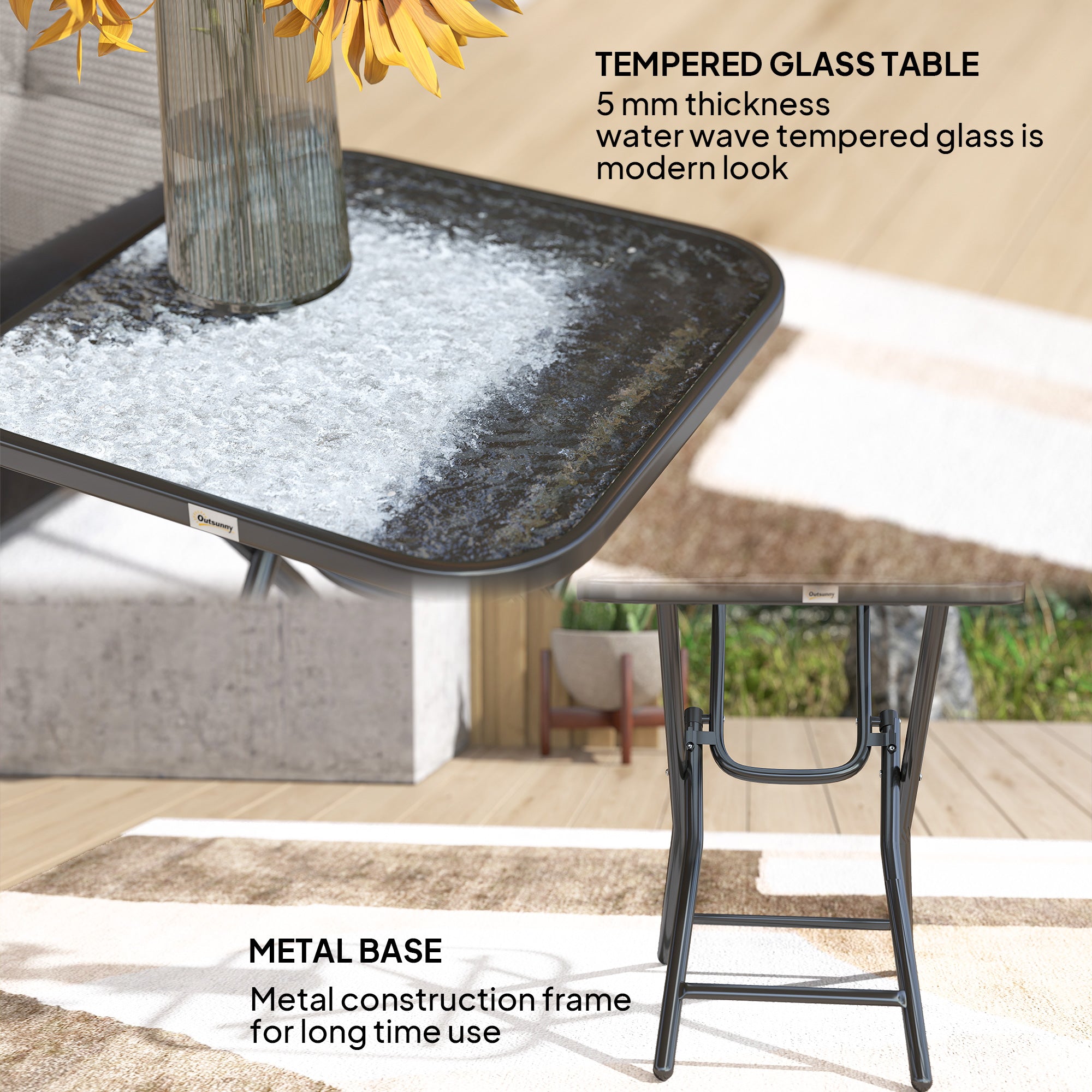 Outsunny Foldable Garden Table Square Folding Table for Patio Garden 45 x 45 x 50Hcm Black 