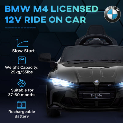 AIYAPLAY 12V BMW Licensed Kids Car, with Easy Transport, Remote Control, Suspension, Music, Horn, LED Lights, Black 