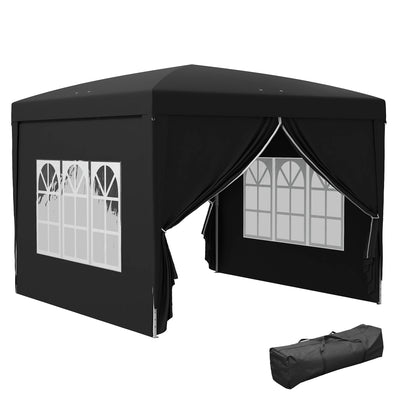 Outsunny 3 x 3(m) Pop Up Gazebo, Water and UV Resistant Party Tent Camping Canopy Marquee with  Carry Bag, Black 