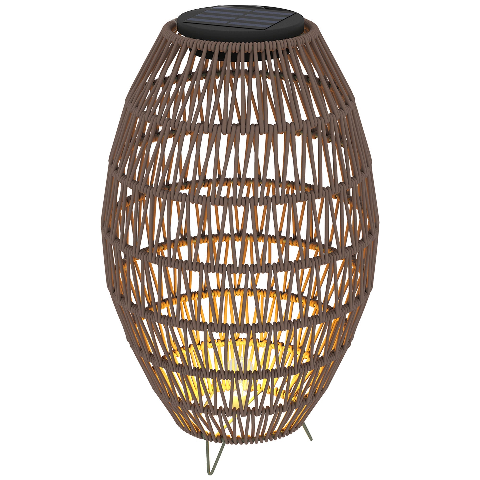 Outsunny Rattan Solar Lamp, Garden Solar Lantern with Auto On/Off Light, IP44 Waterproof, Decorative Outdoor Rattan Lamp for Porch, Pathway, Dark Brown 