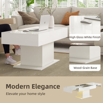 HOMCOM Extendable Coffee Table with LED Lights and Storage - High Gloss White 