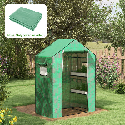 Outsunny Greenhouse Cover Replacement Walk-in PE Hot House Cover with Roll-up Door and Windows, 140 x 73 x 190cm, Green 
