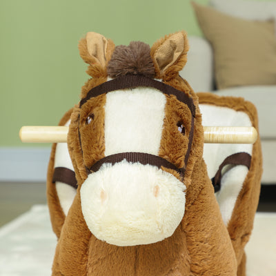 AIYAPLAY Kids Rocking Horse, Plush Ride on Horse, with Sound, Wood Base, for Ages 18-36 Months, Brown 