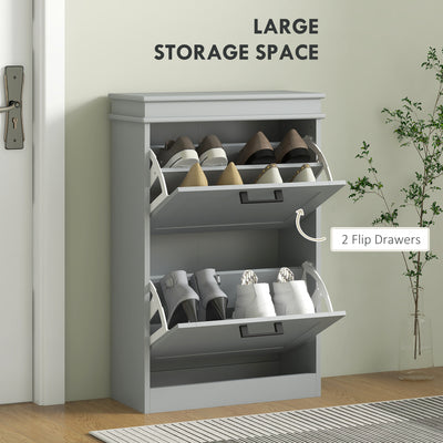 HOMCOM Two-Drawer Minimalistic Shoe Storage Cabinet, for 10 Shoes, Grey 