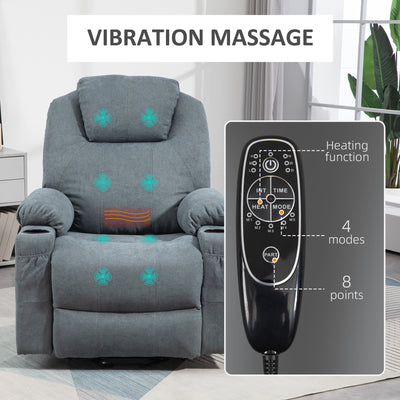 HOMCOM Lift-And-Recline Massage Armchair, with Heat - Grey 