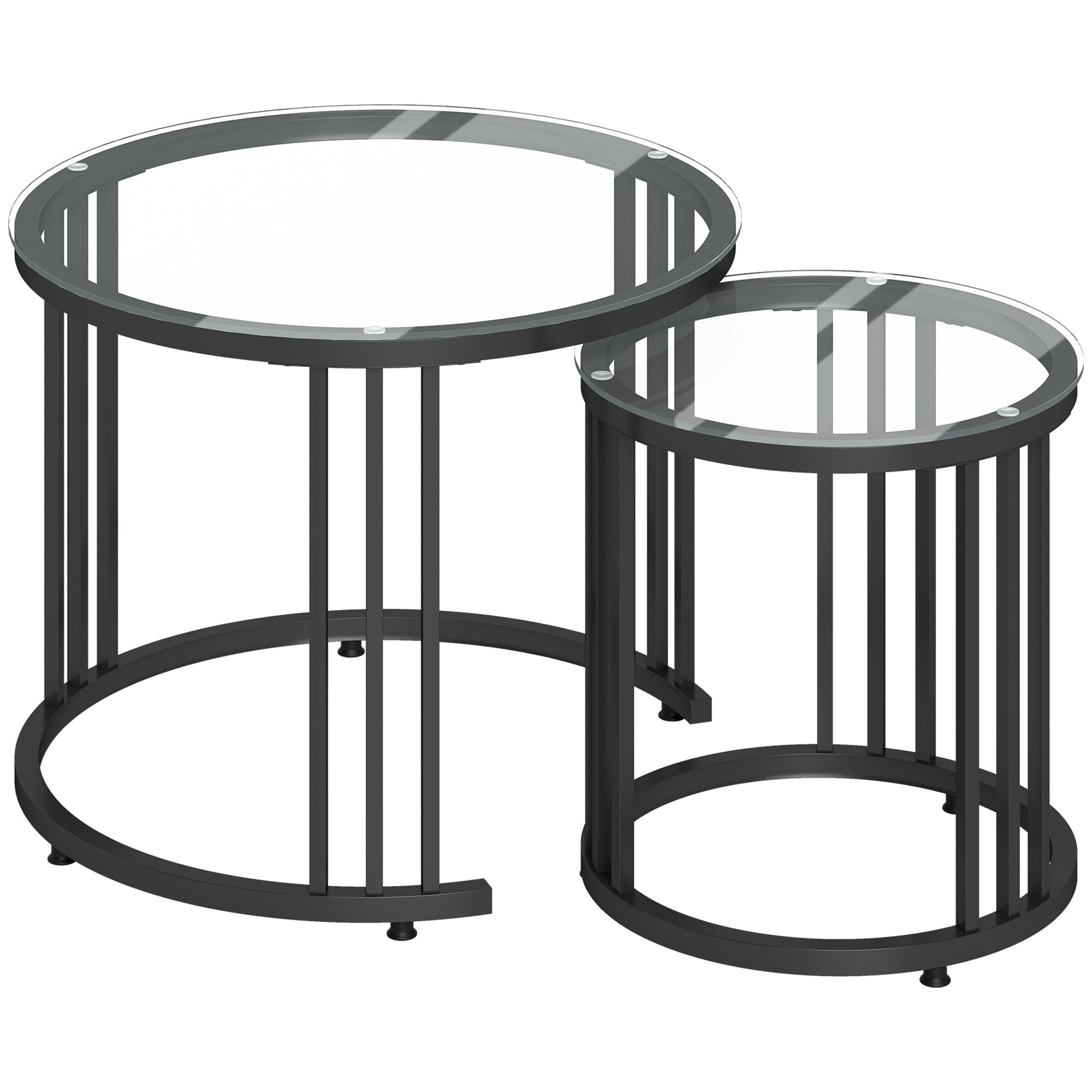 HOMCOM Round Coffee Tables Set of 2, Nesting Tables with Tempered Glass Top and Steel Frame, Black 