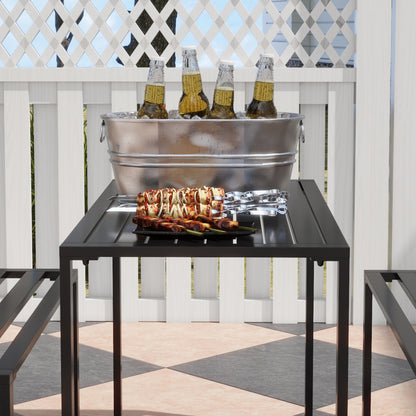 Outsunny 3 Pieces Picnic Bench Set with Table and 2 Benches, Slated Design Dining Trestle Beer Table and Seat, Black 