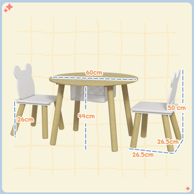 AIYAPLAY 3-Piece Kids Activity Table Set with Centre Mesh Bag, Bear-Shaped Backrest, for Arts and Crafts, Reading, Dining 
