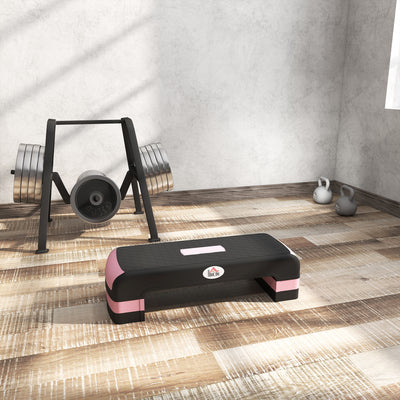 HOMCOM Aerobic Step with 3-Level Adjustable Heights for Home, Office Exercise, Black and Pink 