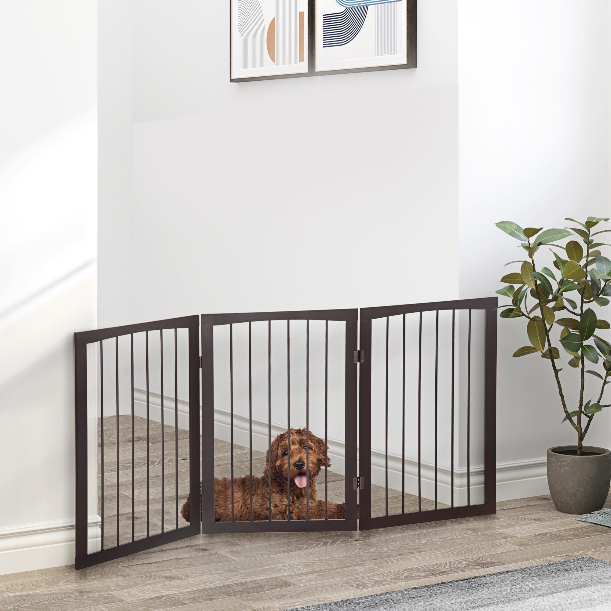 PawHut 3 Panel Stair Gate Foldable Dog Door Gate Indoor Free Standing Safety Gate Pet Barrier 76cm Height 