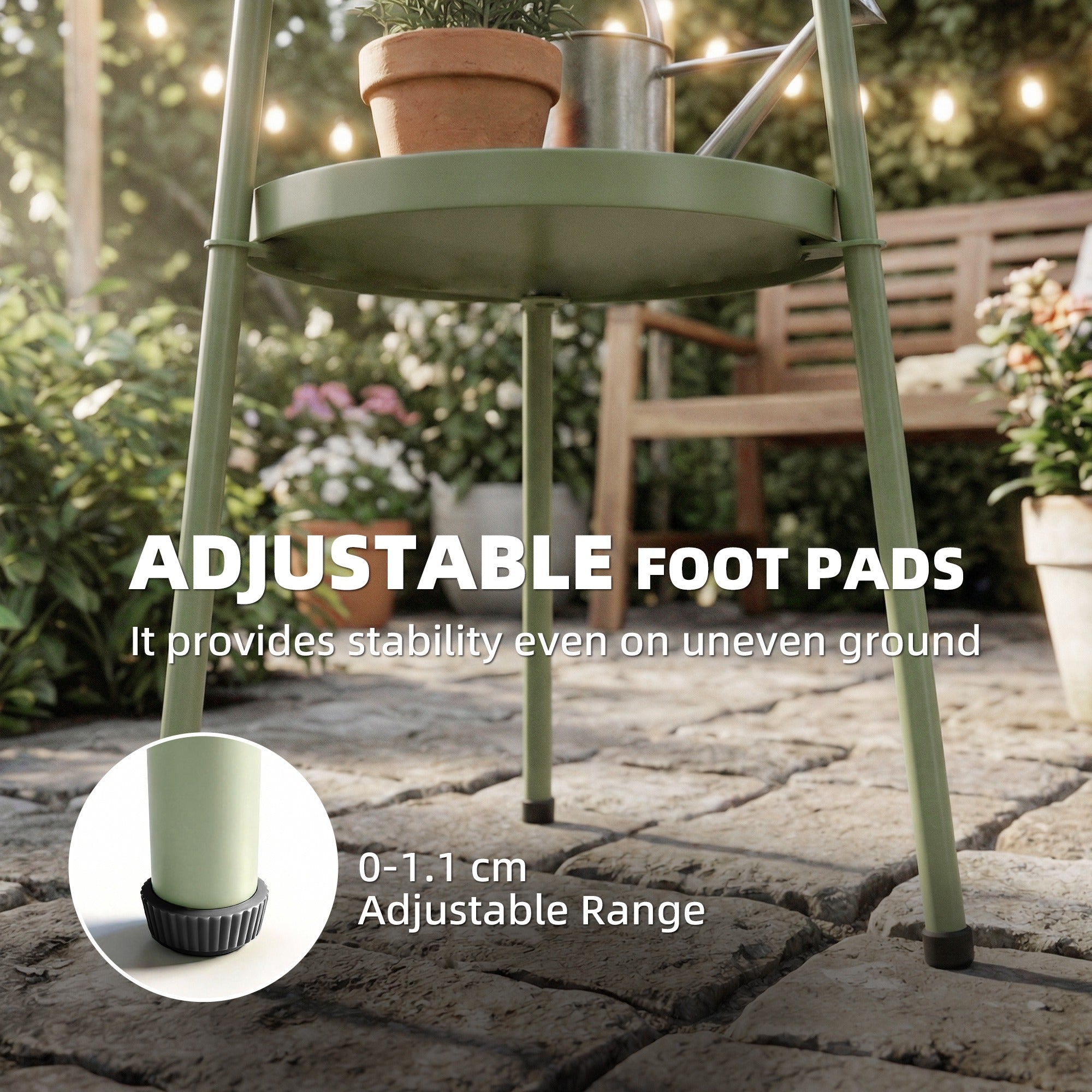 Outsunny Patio Side Table, 2-Tier Round Coffee End Table for Garden Balcony Living Room Bedroom, Light Green 
