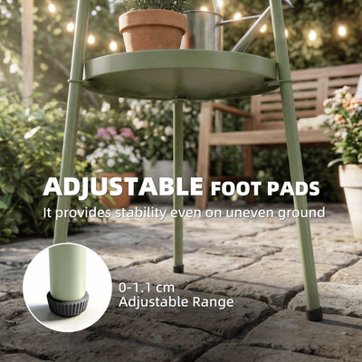 Outsunny Patio Side Table, 2-Tier Round Coffee End Table for Garden Balcony Living Room Bedroom, Light Green 