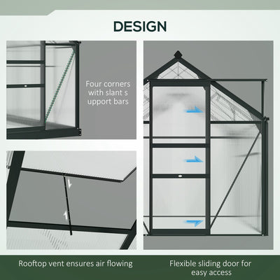 Outsunny 6 x 10ft Polycarbonate Greenhouse, Large Walk-In Green House with Slide Door and Window, Garden Plants Grow House with Aluminium Frame and Foundation, Grey 