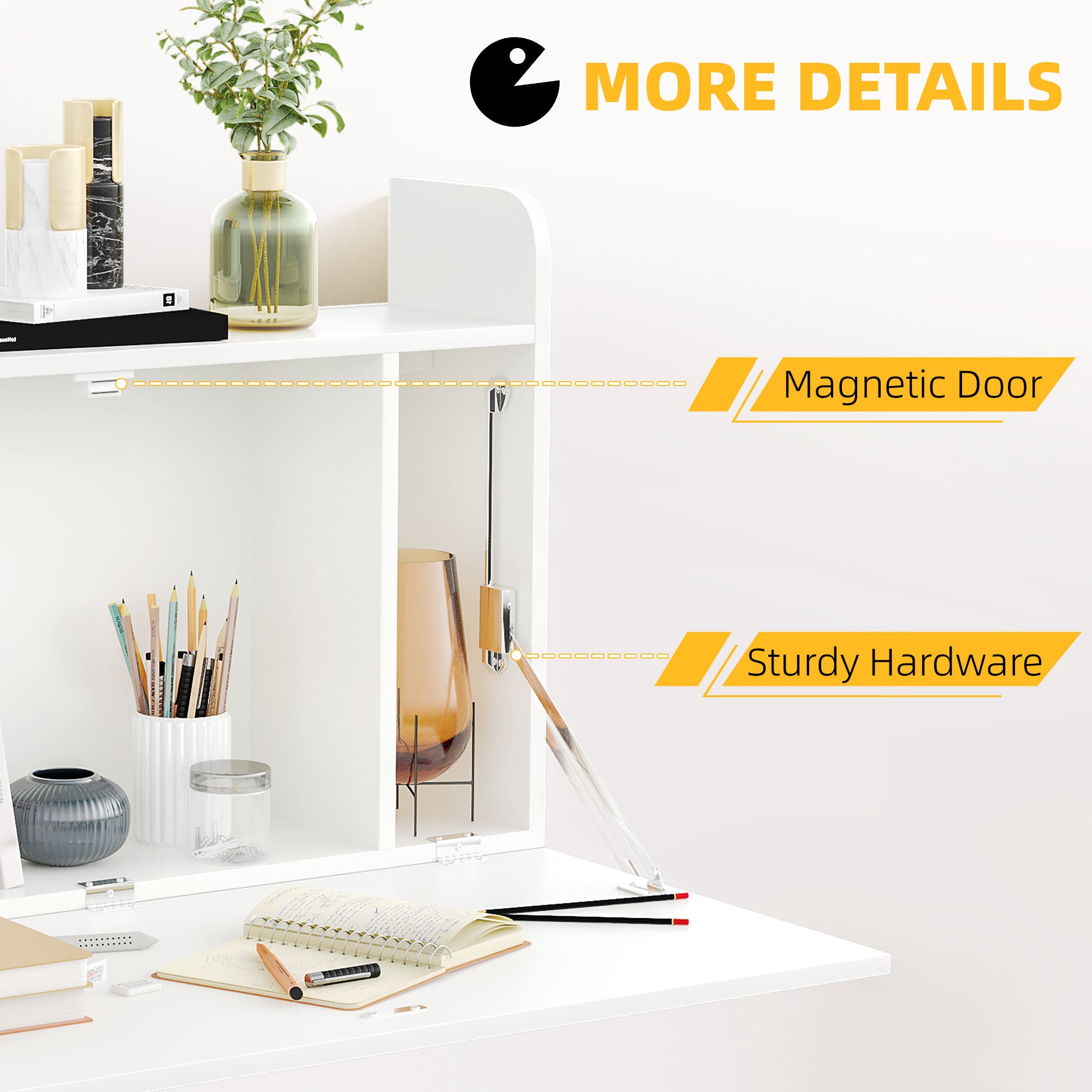 HOMCOM Wall Mounted Table, Drop Leaf Floating Laptop Desk with Space Saving Storage Compartments for Home Office and Study, 77cm x 20cm x 51cm, White 