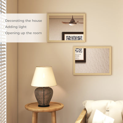 HOMCOM Wall Bathroom Mirror, 30 x 40 cm Wall-Mounted Mirror for Living Room, Bedroom, Hallway, Set of 2, Natural 