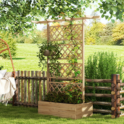 Outsunny Wooden Trellis Planter Box, Raised Garden Bed to Grow Vegetables, Herbs and Flowers, Natural Tone 