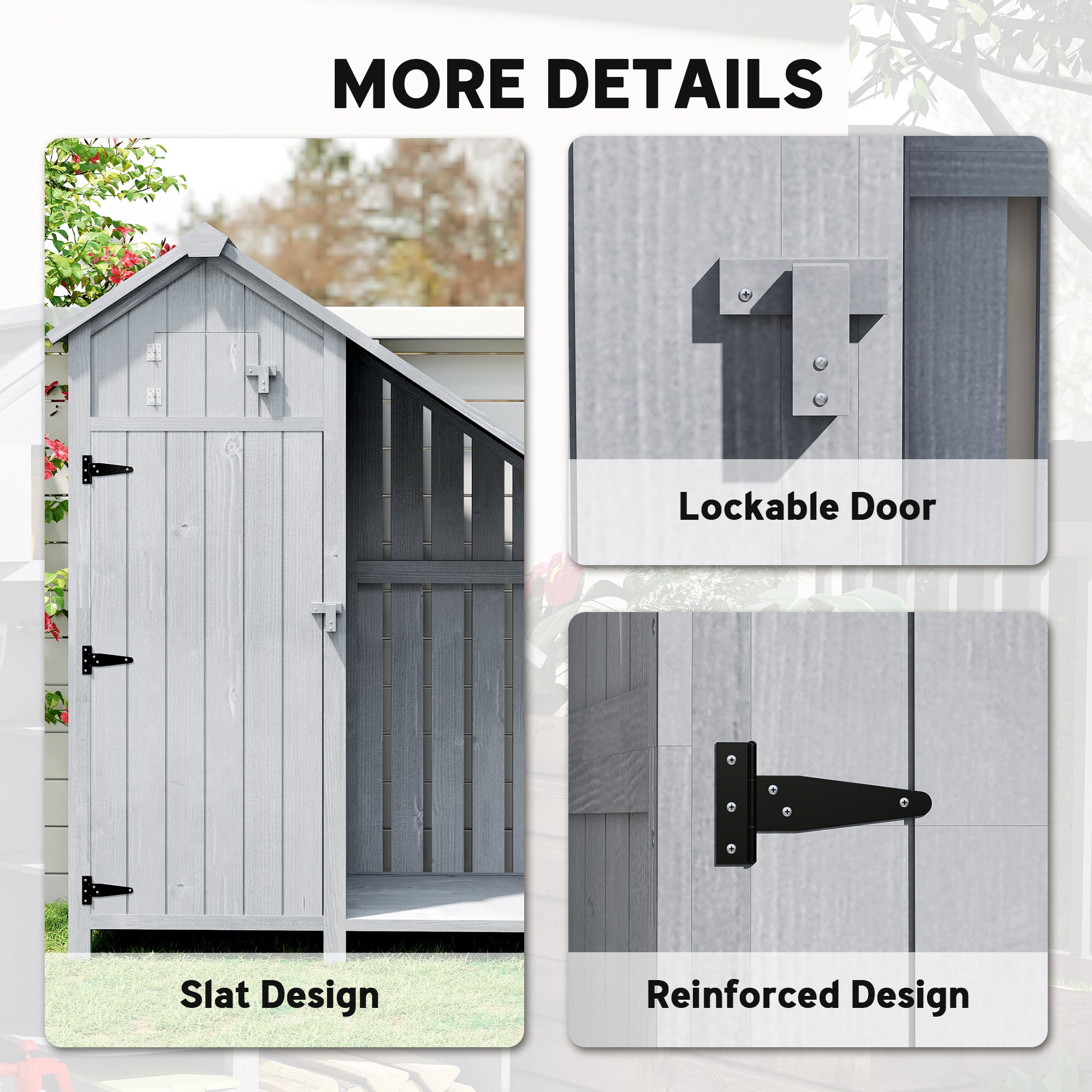 Outsunny Garden Outdoor Storage Shed 3 Shelves Tilt Roof w/ Firewood Rack Log Carrier, 129L x 51.5W x 180H cm 