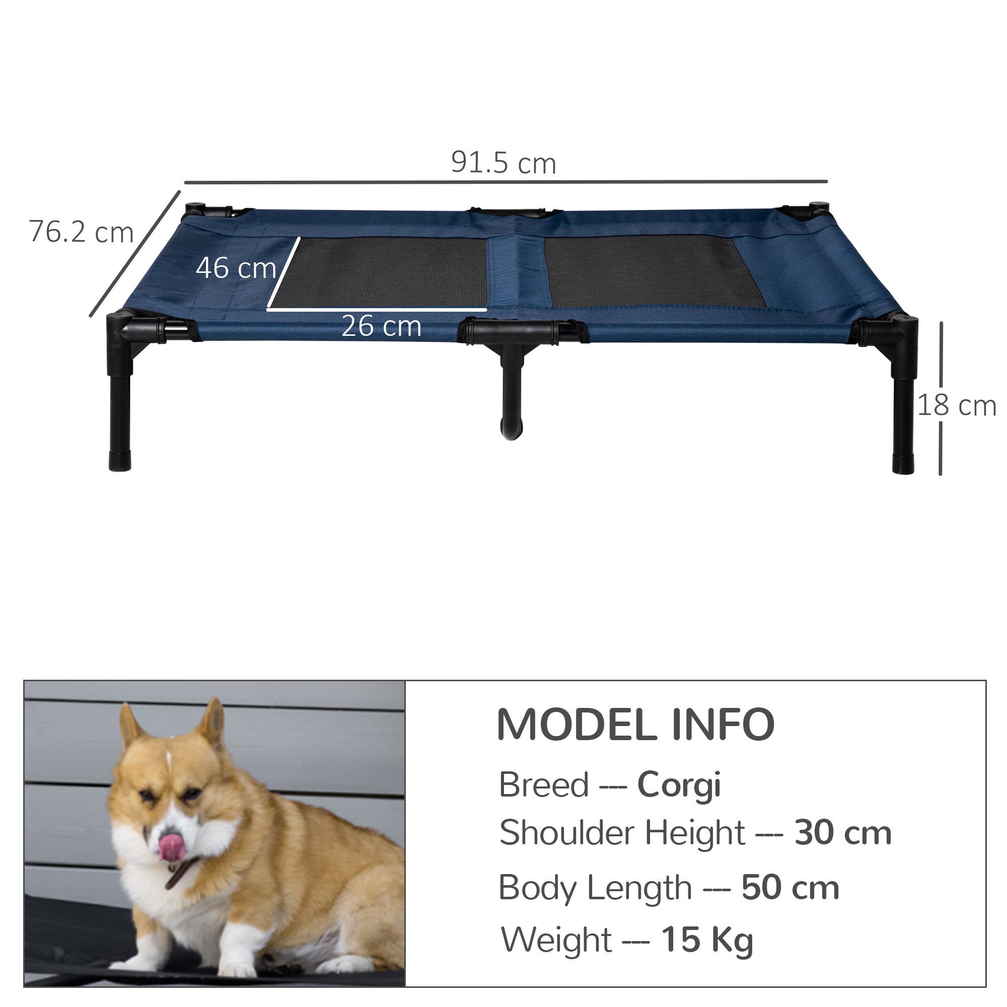 PawHut Raised Dog Bed Cat Elevated Lifted Puppy Pet Elevated Cot Portable Camping Basket – Blue (Large) 