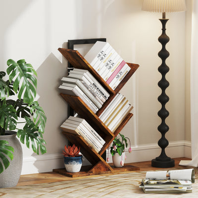 HOMCOM Four-Section Tree Bookcase - Wood-Effect 
