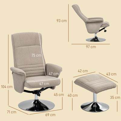 HOMCOM Swivel Recliner Chair with Footstool, Velvet Recliner Armchair with Ottoman, Steel Base, Upholstered Reclining Chair for Living Room, Bedroom, Office, Beige 