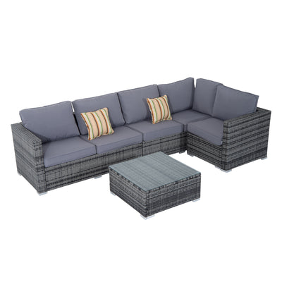 Outsunny 4 Pieces Rattan Garden Furniture Set, Wicker Outdoor Furniture Set with Corner Sofa Loveseat Coffee Table Cushions, Conservatory Furniture Set for Patio Balcony Poolside, Grey 